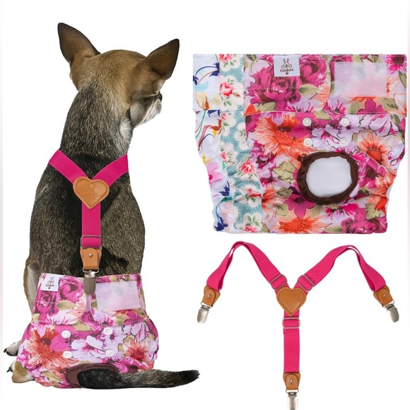 CuteBone Floral Dog Diapers Female 3pcs & 1 Suspender Small - Picture 2 of 6